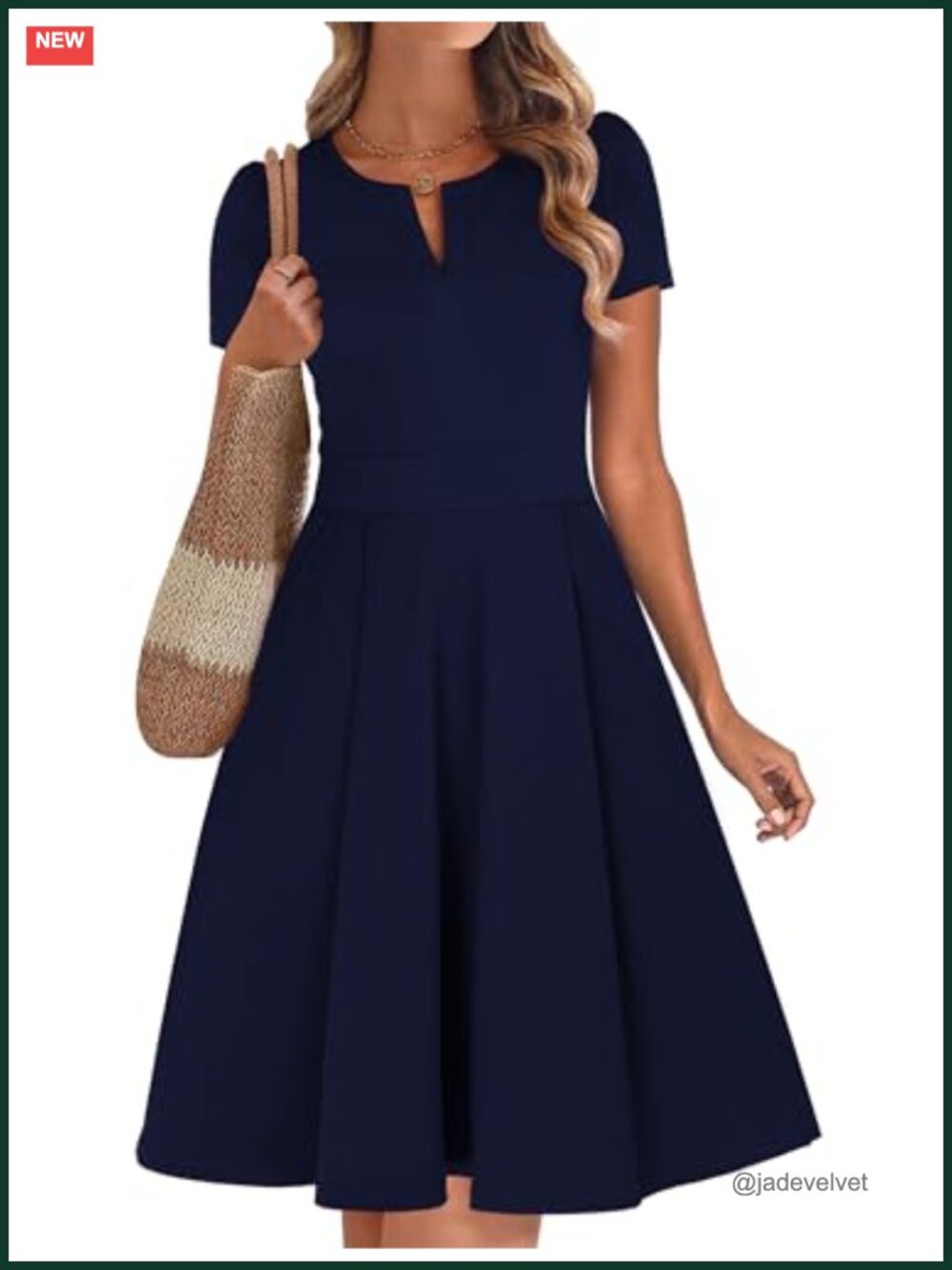Women's V-Neck A-Line Knee Length Dress with Pockets Summer Short Sleeve Fit